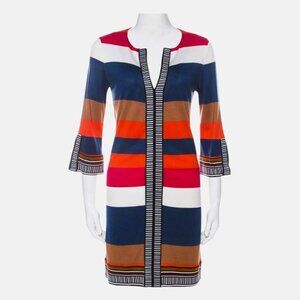 DVF Disco Era Geometric Stripe Silk Jersey Tunic, Size 4